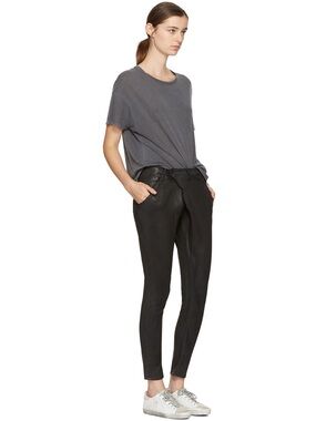 R13 X-Over Black Skinny Jeans Sz 24 Crossover Waist Seam Made In Italy Denim